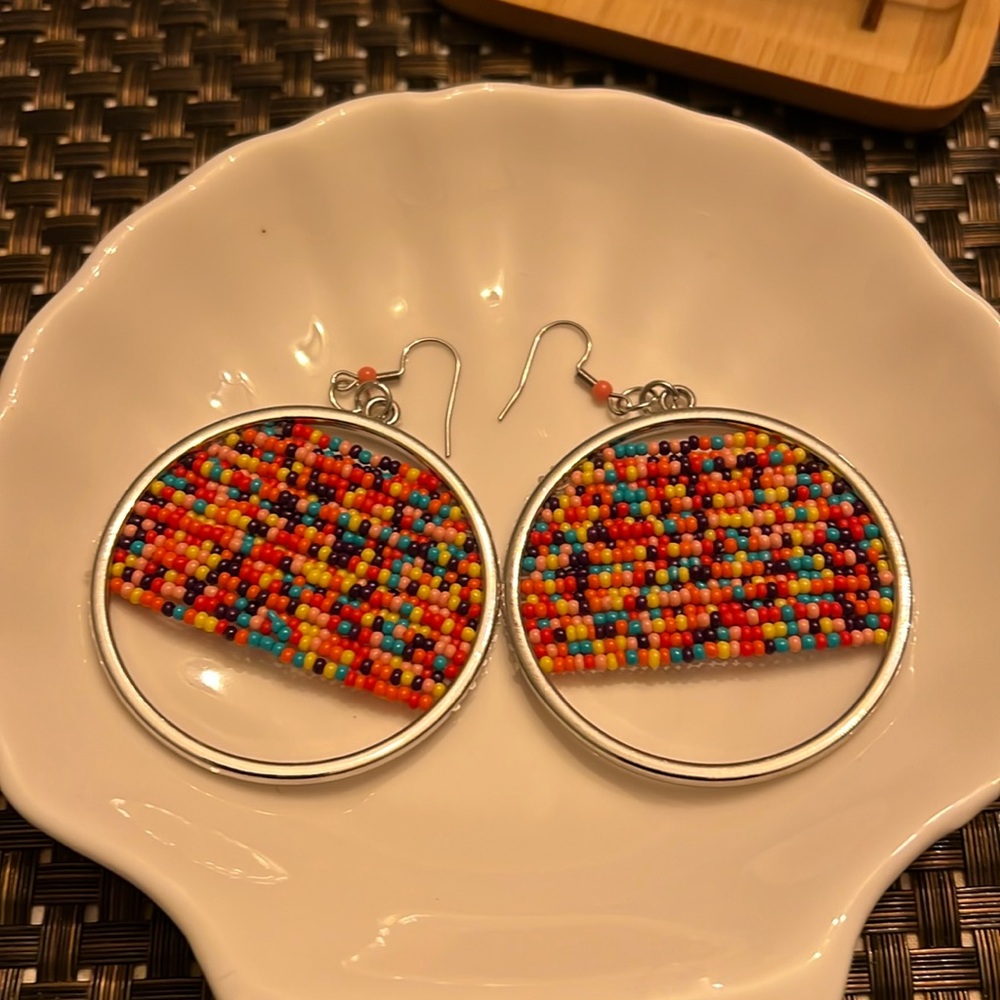 Boho Multi Colored Beaded Hoop Earrings